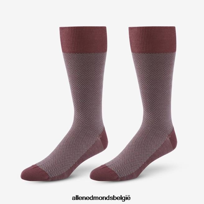 uniseks Allen Edmonds halfhoge geklede sokken met visgraatpatroon merlot visgraat HDSF45181