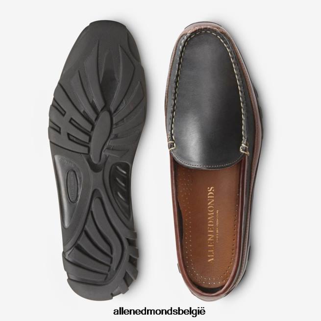 Heren Allen Edmonds Boulder Venetiaanse rijdende mocassin zwart met bruine bies HDSF4568
