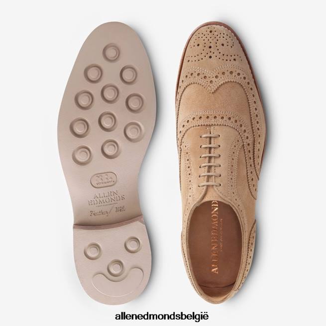 Heren Allen Edmonds neusok suède vleugeltip oxford kameel HDSF45101