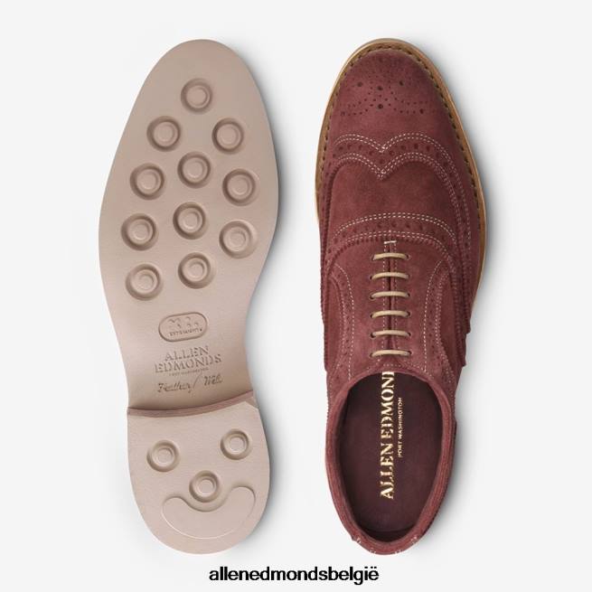 Heren Allen Edmonds neusok suède vleugeltip oxford kersenrood HDSF45450